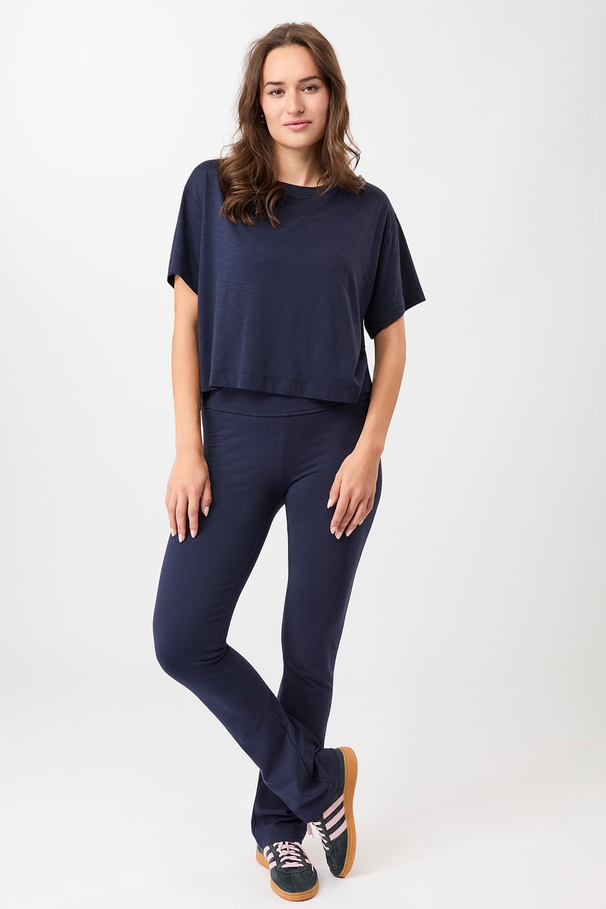 Mandala Active T-Shirt Blue Outfit Front - Boxy Tee