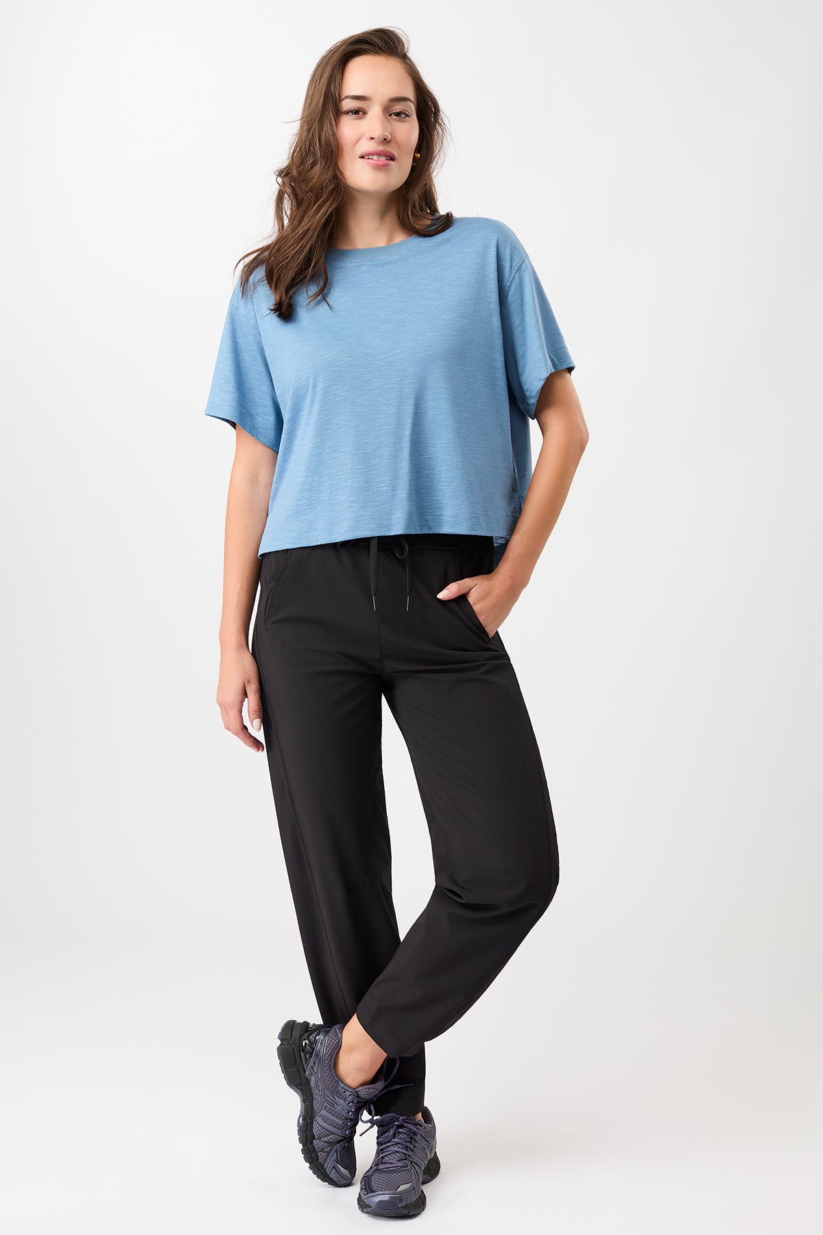 Mandala Active T-Shirt Blue Outfit Front - Boxy Tee