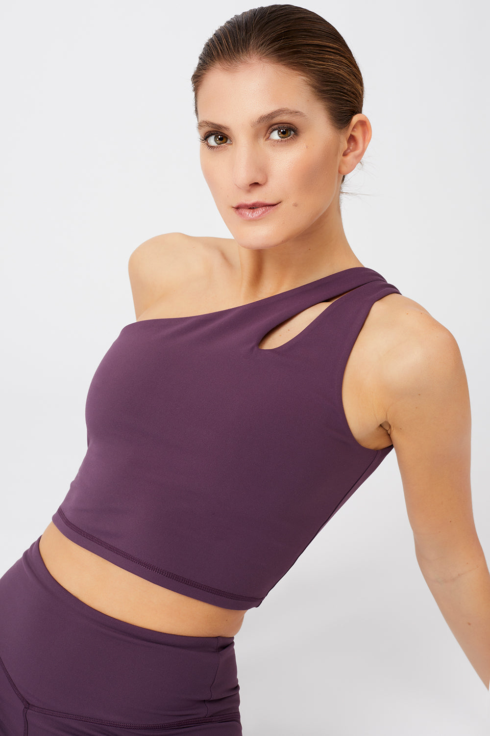 Cropped Shoulder Top + Flared Sports Pants (Purple Passion)