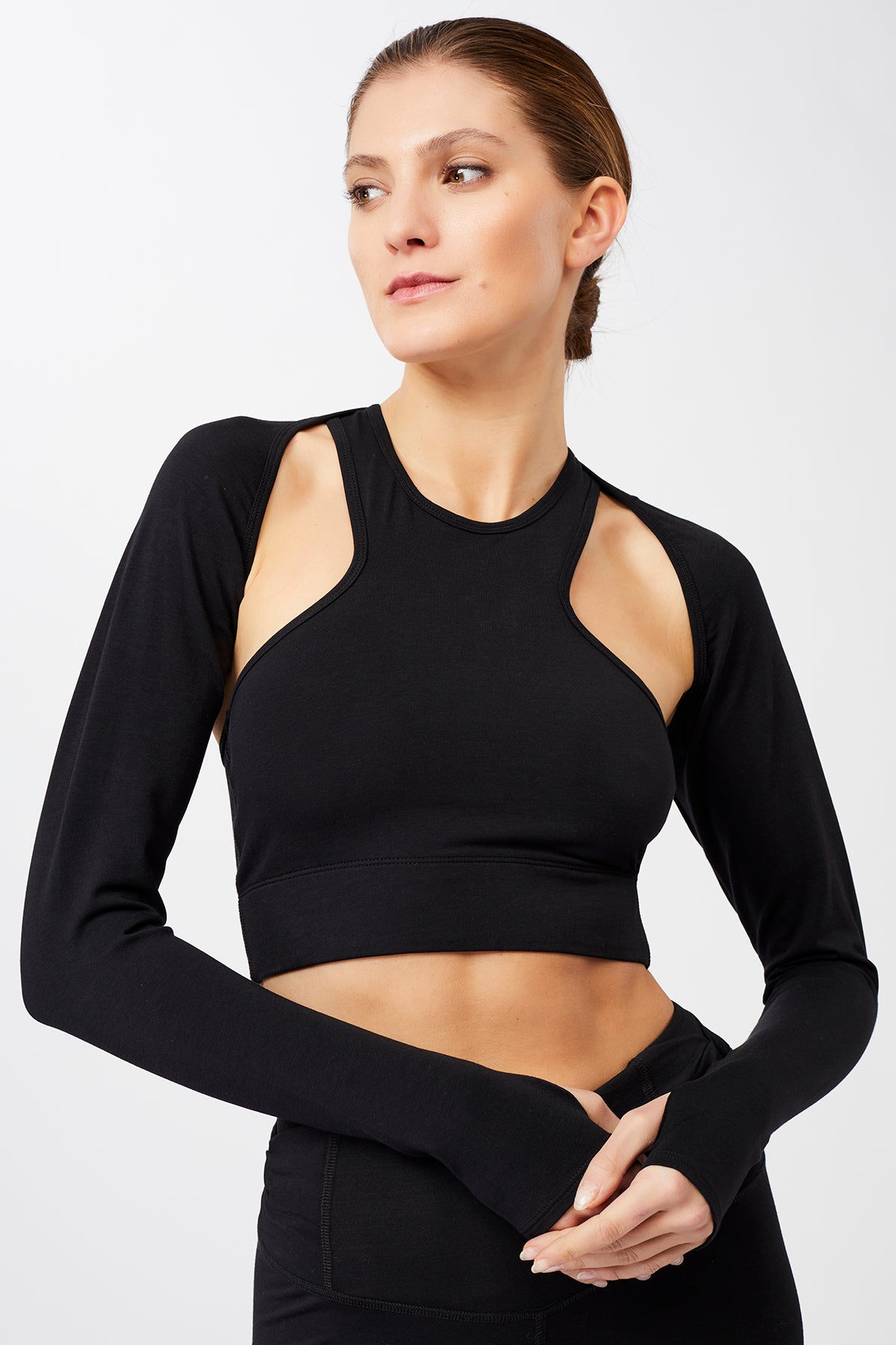 Women's Halter Crop Cutout Yoga Tops Workout T Shirt Long Sleeve Sports Tee  with Bra Pad (Black, S) at  Women's Clothing store