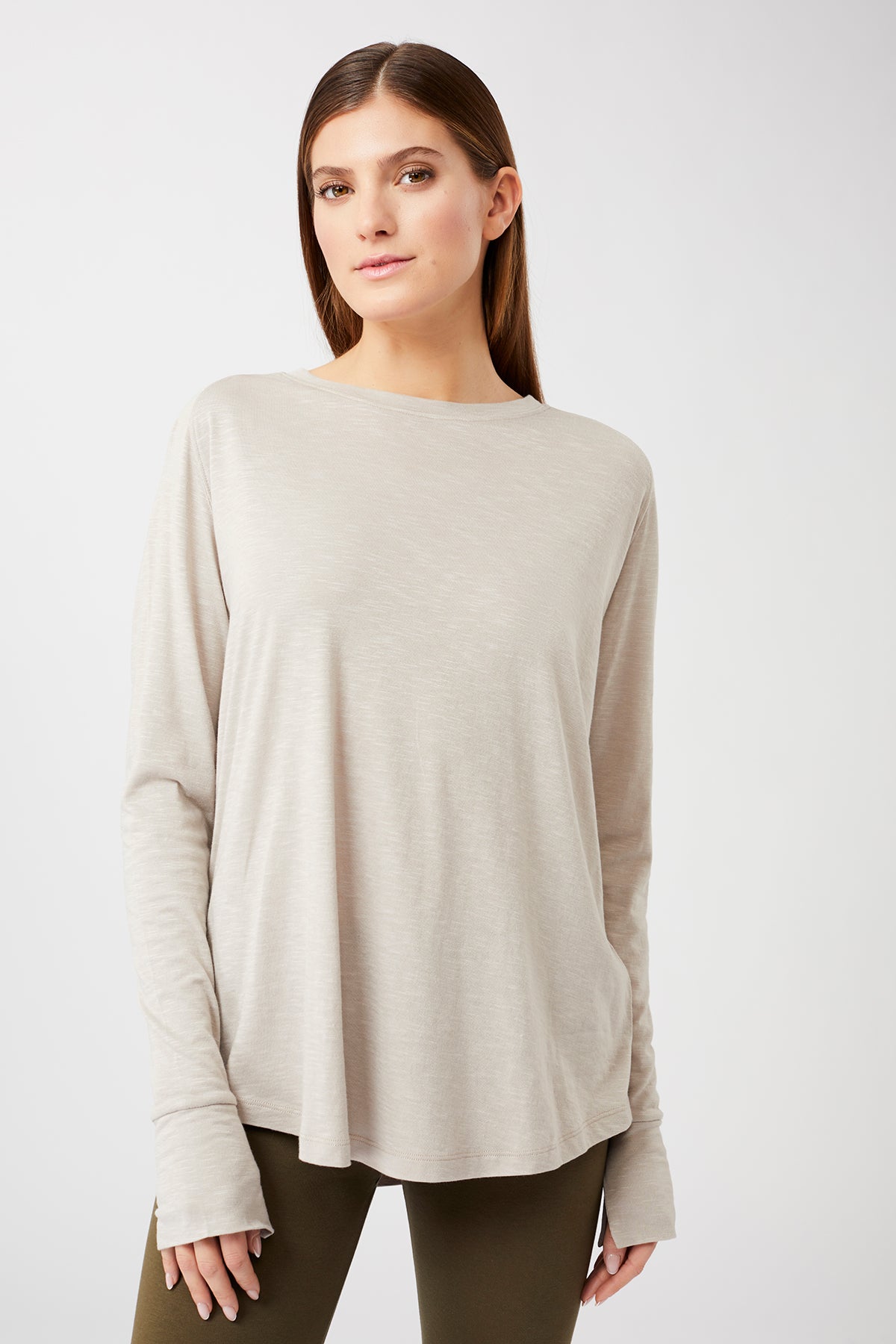 Mandala Yoga Shirt Beige Front - Active Long Sleeve