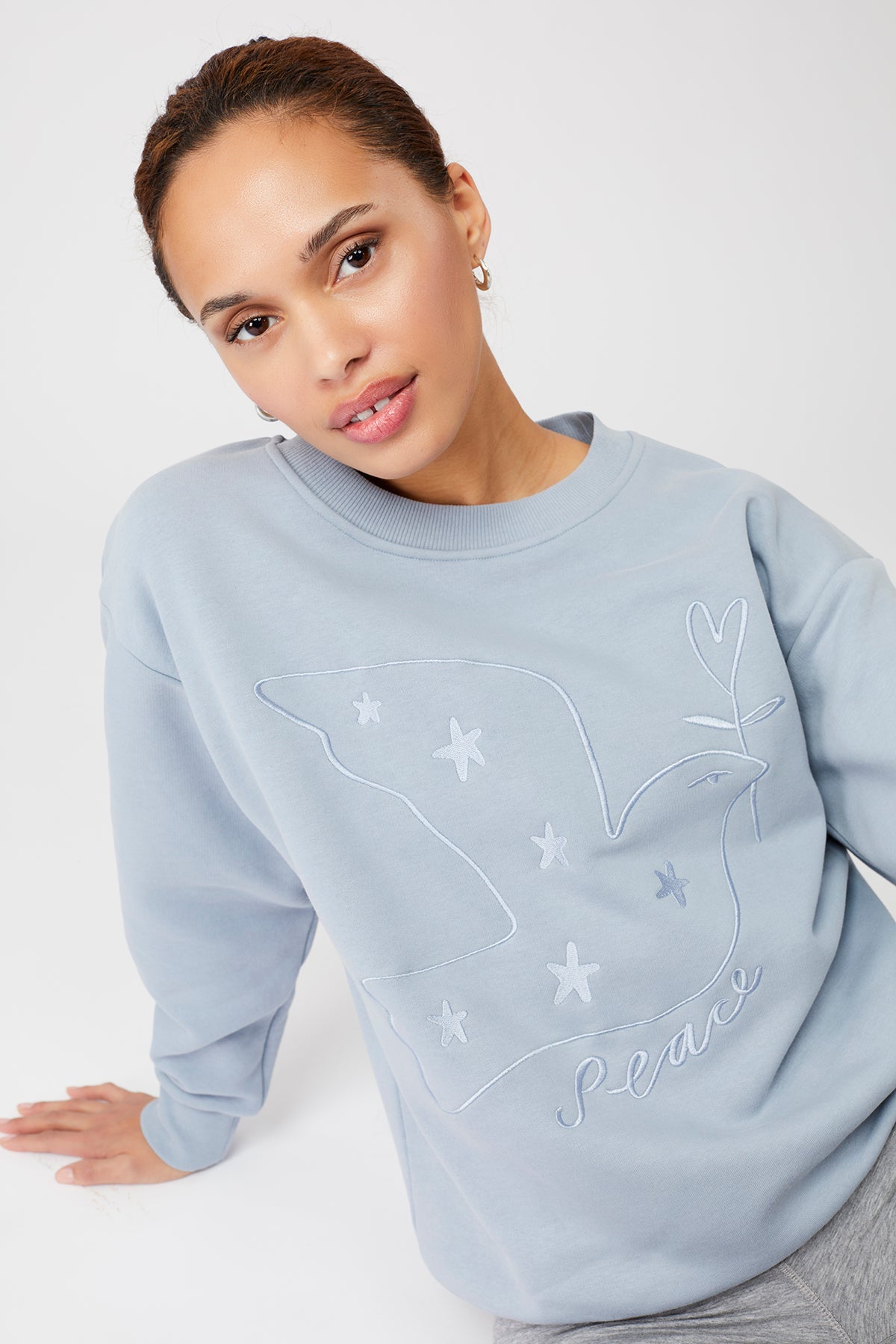 Mandala Yoga Pullover Graublau Detail - Peace Sweater