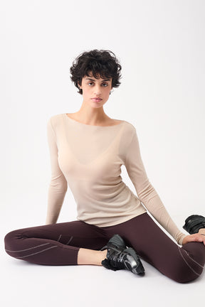 Mandala Trainings Shirt Beige Front - Crew Neck Wool Mix