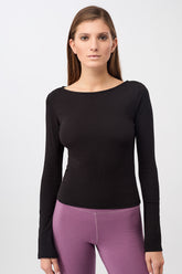 Mandala Sport Shirt Schwarz Front - Ribbed Boat Neckline