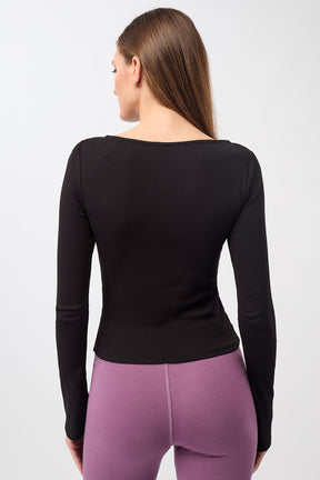 Mandala Sport Shirt Schwarz Rückseite - Ribbed Boat Neckline