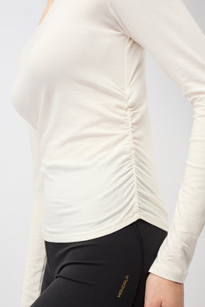 Mandala Sport Shirt Weiß Detail Seite - Side Ruffled Longsleeve