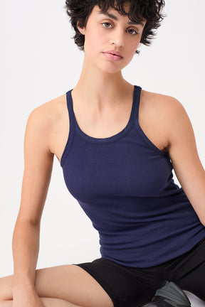 Mandala Sport Top Blau Front - Ribbed Tank Top