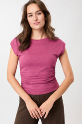 Mandala Active Top Pink Front - Side Ruffled Top