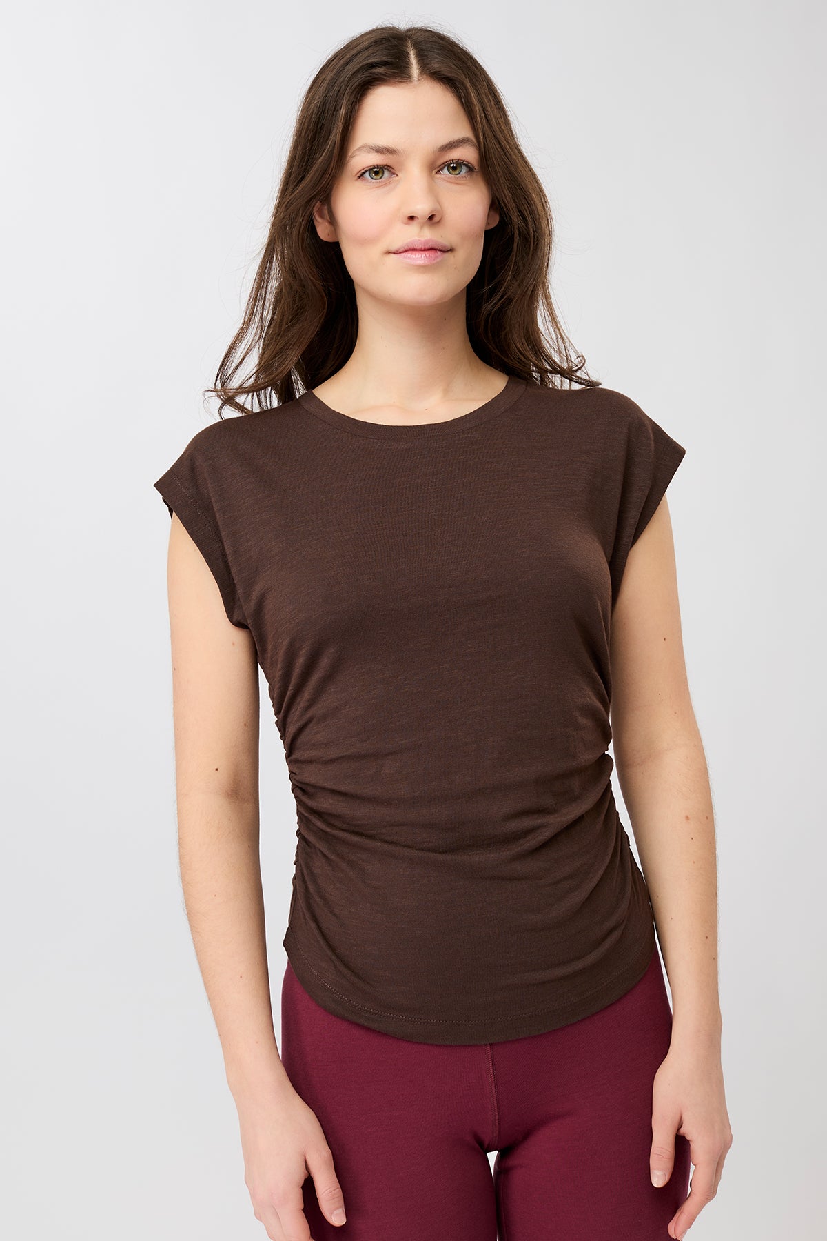 Mandala Active Top Braun Front - Side Ruffled Top