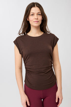 Mandala Active Top Braun Front - Side Ruffled Top
