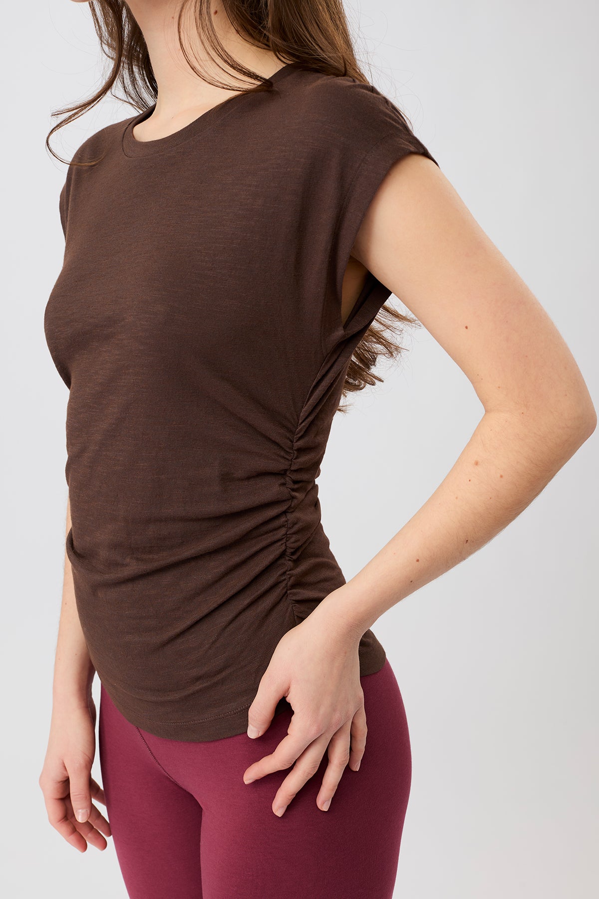 Mandala Active Top Braun Detail - Side Ruffled Top