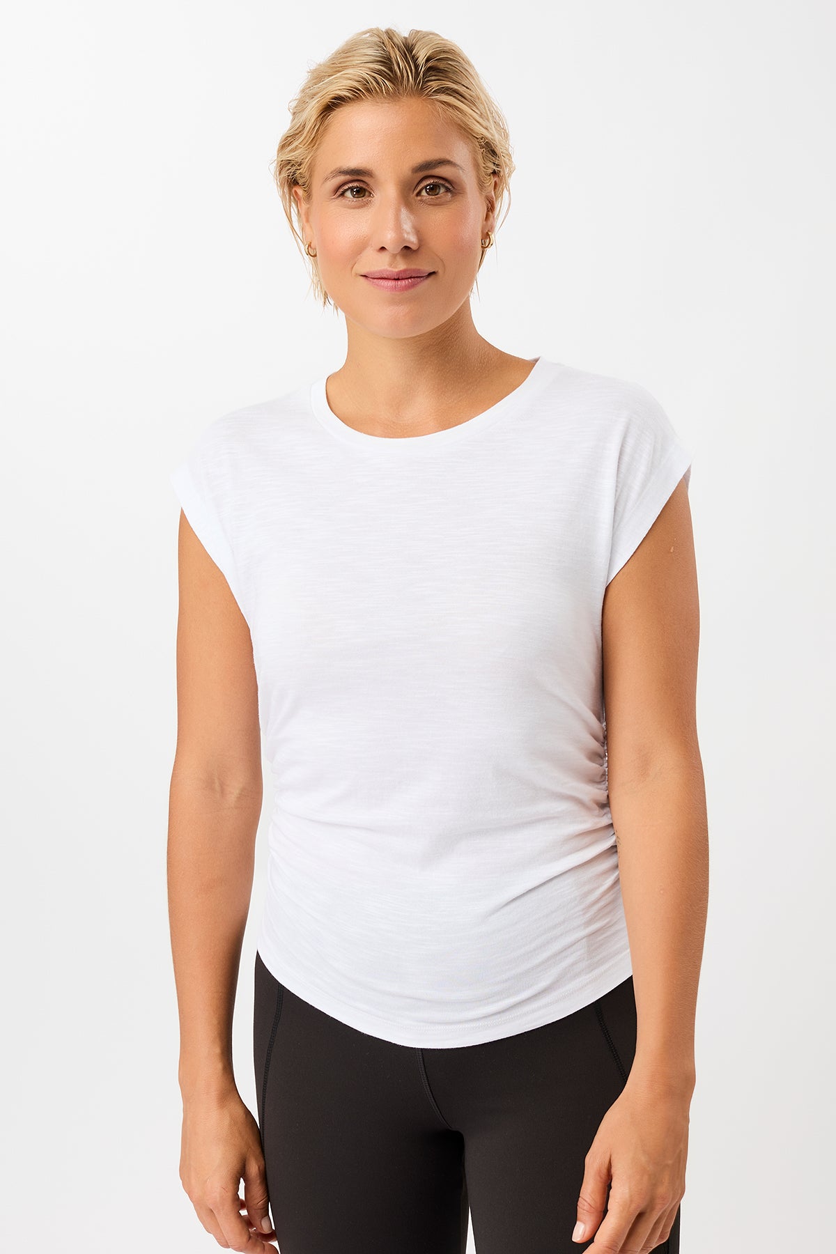 Mandala Active Top Weiss Front - Side Ruffled Top