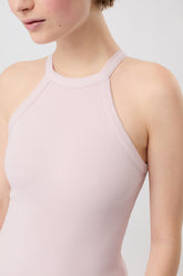 Mandala Fitness Top Rose Front - Ribbed Halterneck