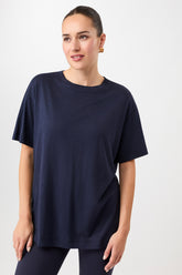 Mandala Fitness T-Shirt Blau Front - Boyfriend Tee