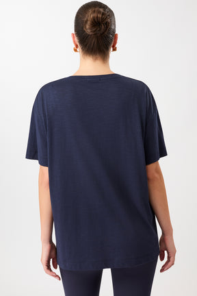 Mandala Fitness T-Shirt Blau Rückseite - Boyfriend Tee
