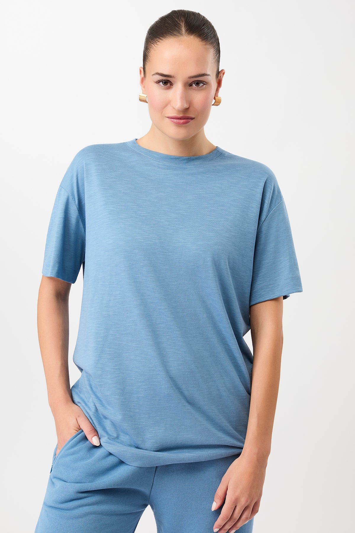 Mandala Fitness T-Shirt Blau Front - Boyfriend Tee