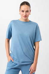Mandala Fitness T-Shirt Blau Front - Boyfriend Tee