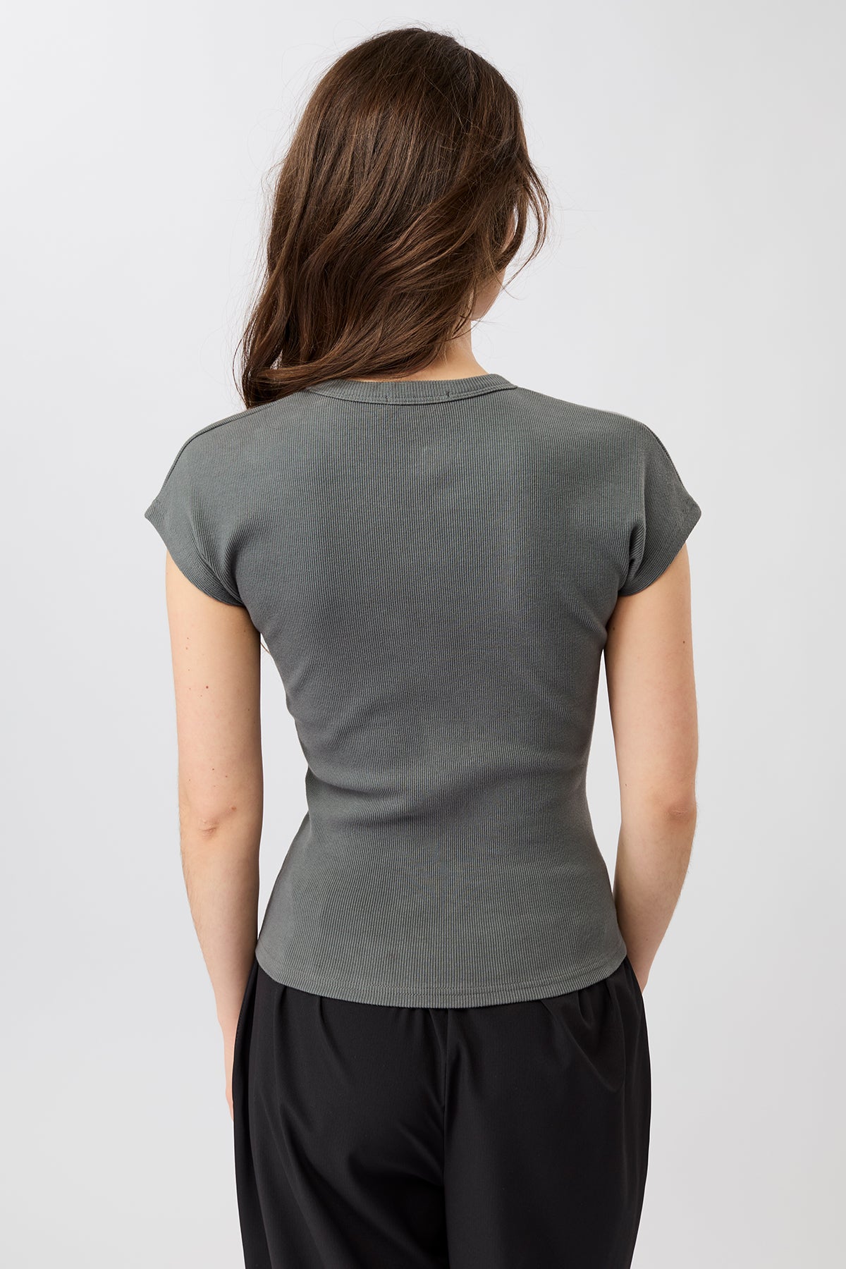 Mandala Fitness Shirt Grau Rückseite - Slim Fit Ribbed Tee