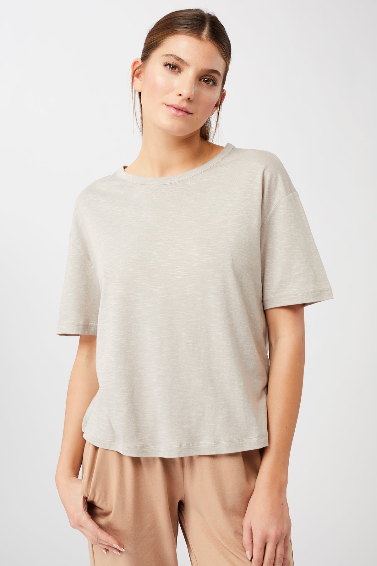 Mandala Yoga Shirt Beige Front - Boxy T-Shirt