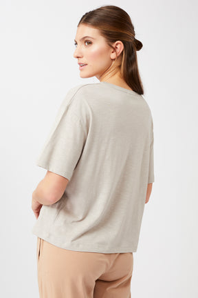 Mandala Yoga Shirt Beige Rückseite - Boxy T-Shirt