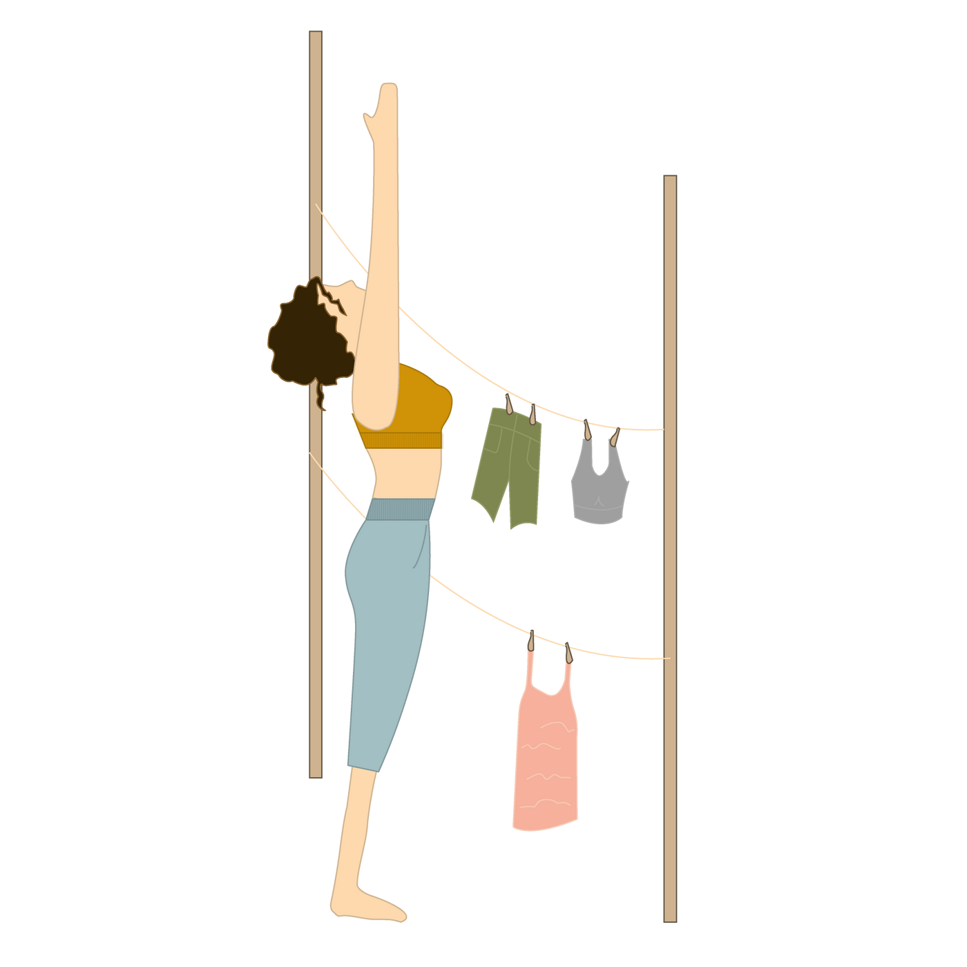 Illustration Yogini hängt Wäsche auf