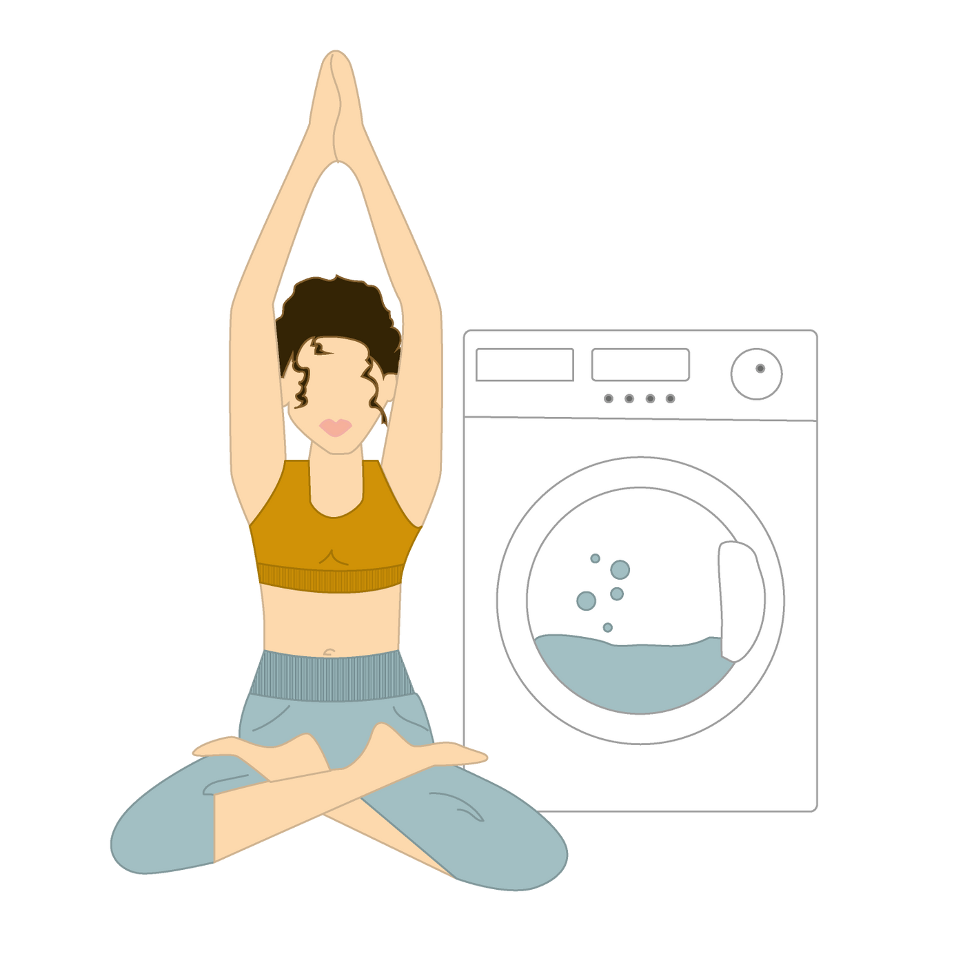 Illustration Yogini neben Waschmaschine